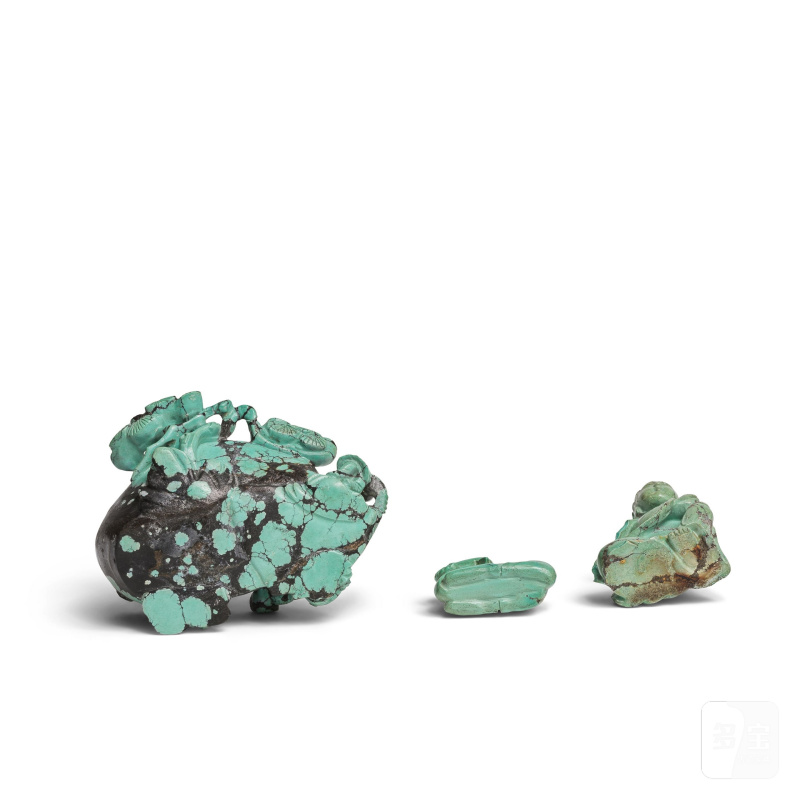 清晚期 綠松石巧雕一組三件 | TROIS OBJETS EN TURQUOISE SCULPTÉE - 图2